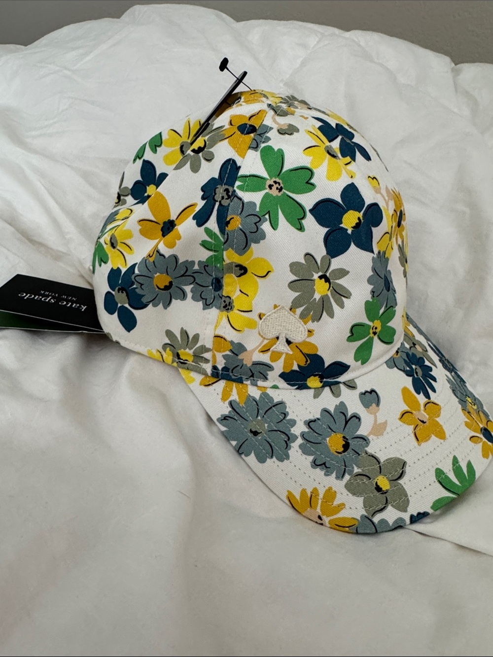 NWT Kate Spade White Floral Baseball Cap - Yellow, Green, Blue, Gray